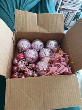 Pink Mirrored Disco Ball Ornament Set - Holiday Decor
